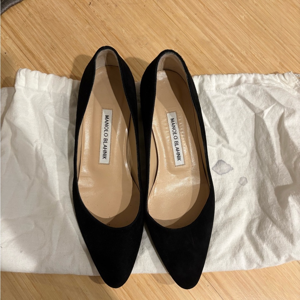 Manolo Blahnik - Black Lista Suede Block Heels - 36.5